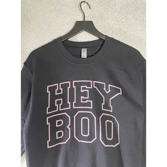 Spooky Ghost Sweatshirt Black Pink Pullover Crewneck Cute Halloween Fall Sweater - Picture 3 of 8